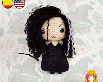 Amigurumi PATTERN crochet doll witch bella pattern dark black master villain wizards college - PDF TUTORIAL English and Spanish Galencaixe