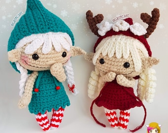 Bundle Crochet Elf amigurumi PATTERN Mini Elf Christmas ornament crochet pattern PDF crochet doll pattern elve amigurumi Xmas Galencaixe