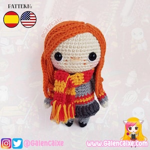 Amigurumi PATTERN crochet doll redhead Witch Student Magic crochet pattern - PDF TUTORIAL in English (us terms) and Spanish Galencaixe
