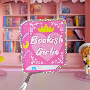Sticker Bookish Girlie, Kawaii Stationery Glitter Booklover Vinyl Sticker Galencaixe