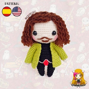 Amigurumi PATTERN crochet doll pattern witch godfather black dog wizards college - PDF TUTORIAL in English (us terms) and Spanish Galencaixe