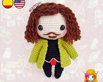 Amigurumi PATTERN crochet doll pattern witch godfather black dog wizards college - PDF TUTORIAL in English (us terms) and Spanish Galencaixe
