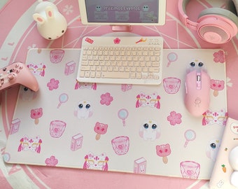 MousePad Bunny Rabbit Sakura Flowers pink Book Usagi Desk Mat Deskmat