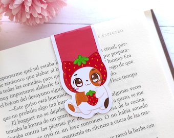 Magnetic bookmark Strawberry Cat  Kitty Strawberry Costume Original Art Galen.Draws