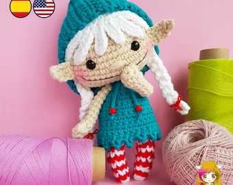 Pattern Amigurumi Duendelfilla PDF TUTORIAL - Crochet PATTERN Duendecilla Christmas Elf, Doll Elf, Sprite