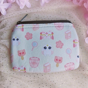 Zippered Pouch, Coin Purse Usagi Bunny Purse with sakura flowers and books Wallet