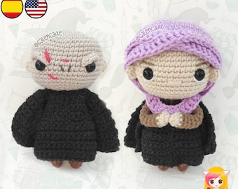 Amigurumi PATTERN crochet doll witch pattern dark master villain two faces wizards college - PDF TUTORIAL in English and Spanish Galencaixe