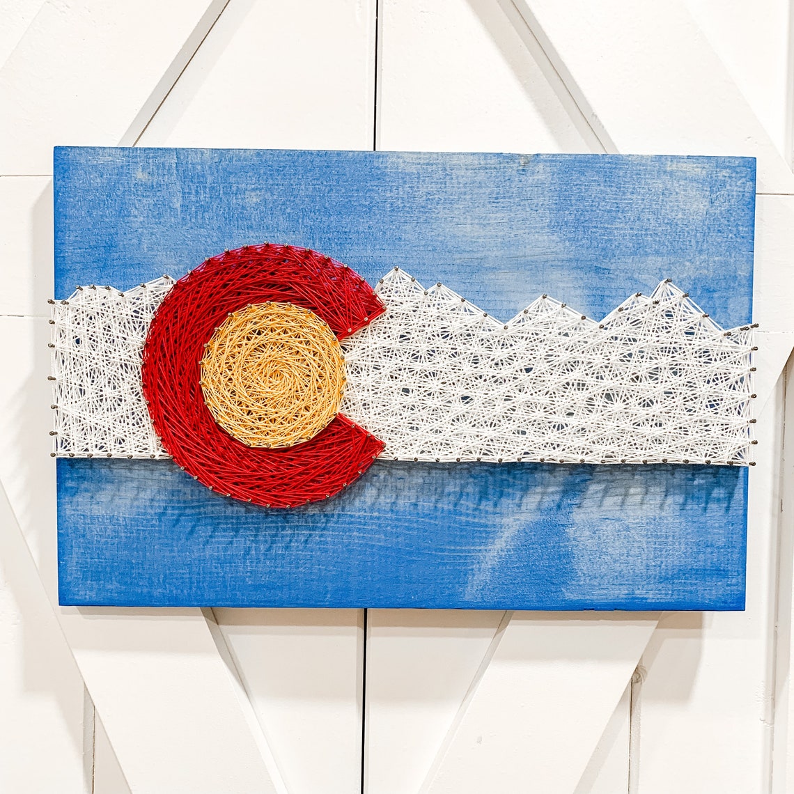 Colorado Flag Nail and String Art Wood Sign Rocky Mountains Etsy