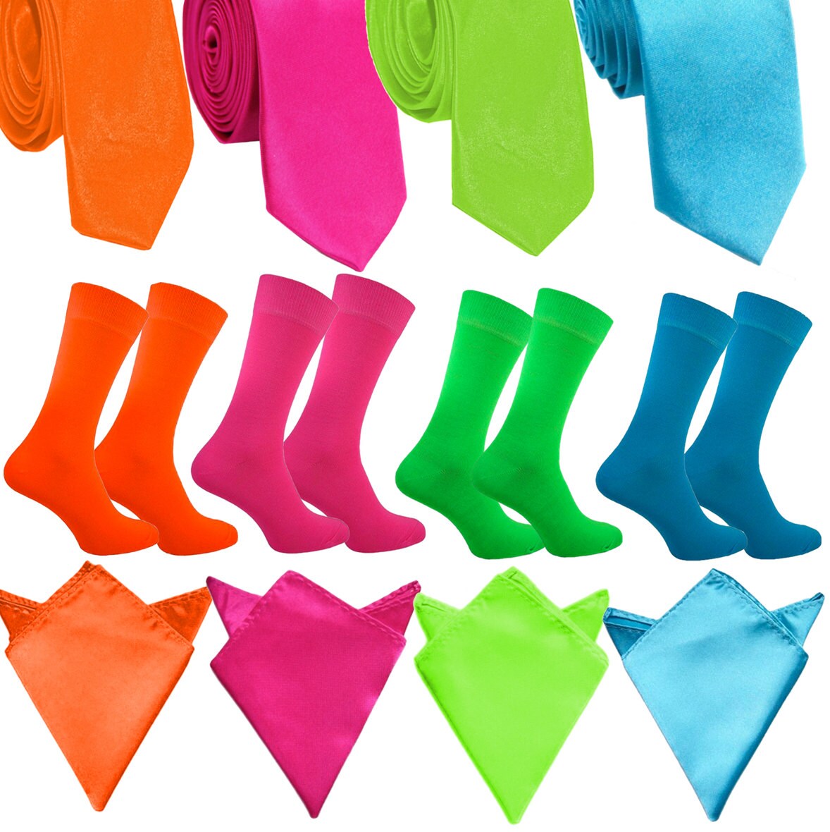 Matching Mens Tie Sock Pocket Square Set Neon Gift Wedding Etsy