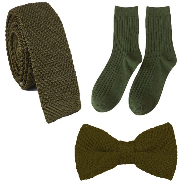 Matching Mens Khaki Green Socks Knitted Tie Bow Tie Bowtie Etsy