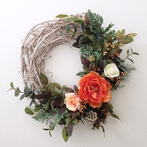 Front Door Wreath, Modern All Year Wreath, Floral Wreath, Decor, Year Round Wreath, Grapevine Wreath, Roses Wreath