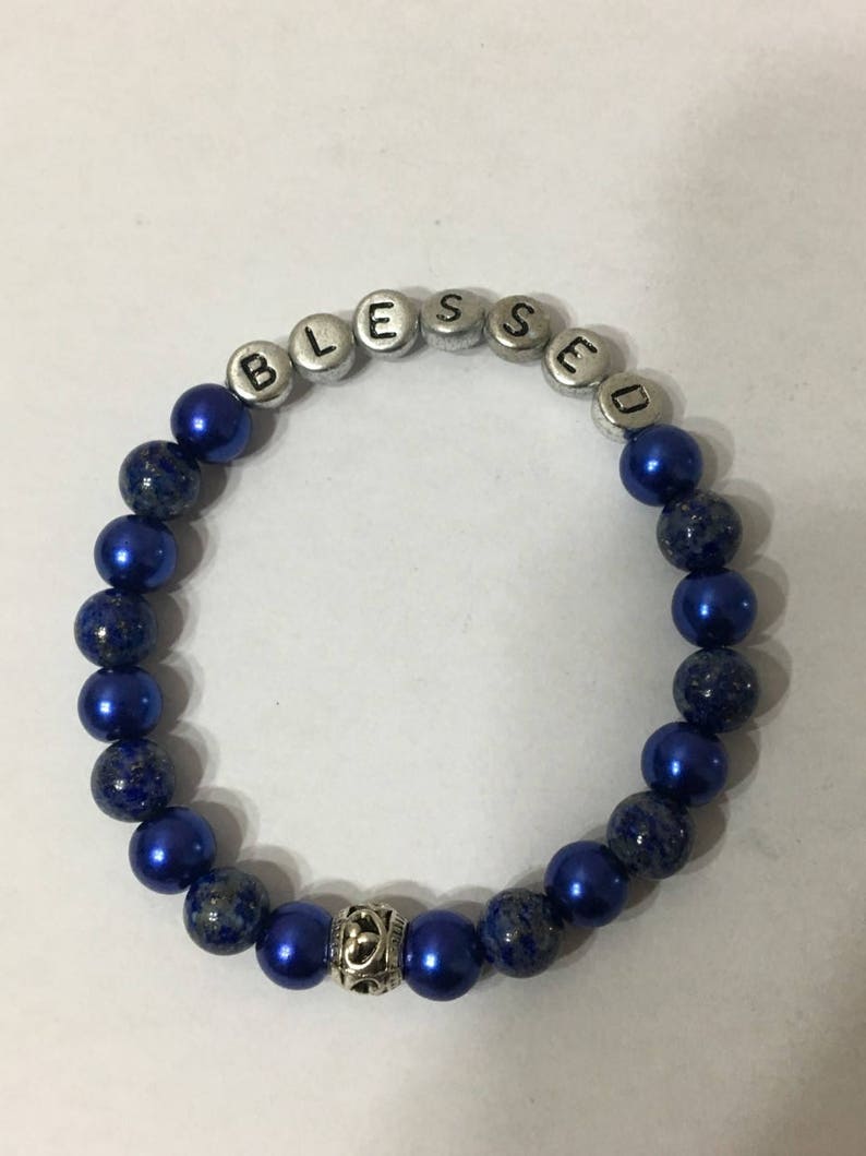Beaded Lapis and Glass Pearl Word Bracelet