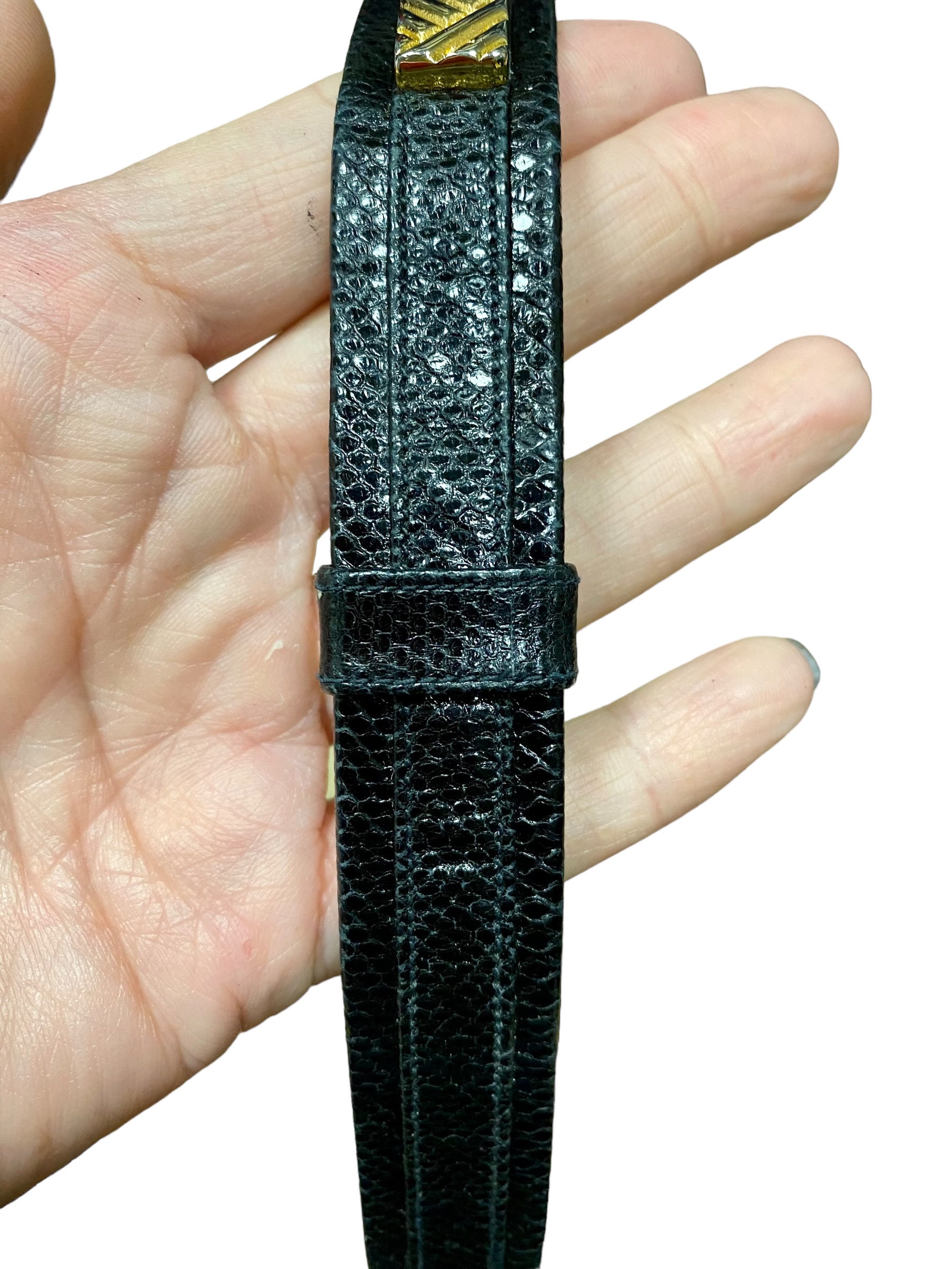 Vintage Finesse la model genuine lizard skin Black adjustable Belt horse shoe Finesse La Model Belt - Etsy main image 3
