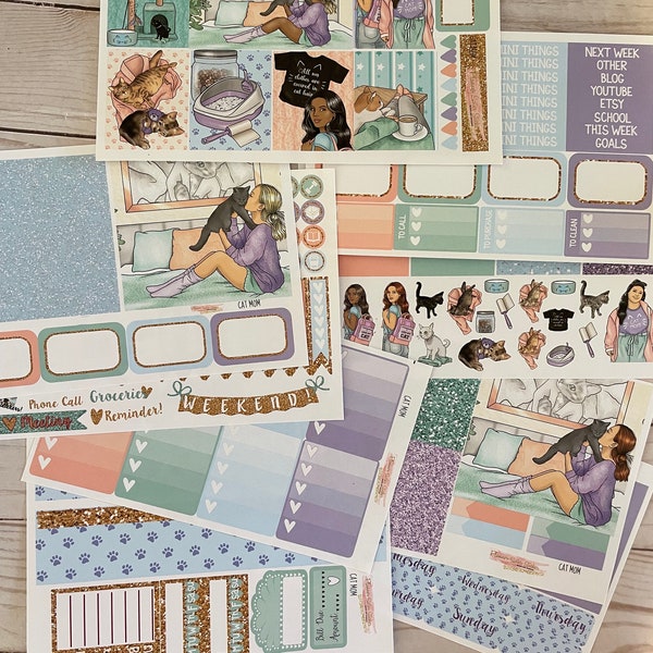 Matte! Cat mom, Weekly, Inspired, Themed, Planners Stickers Sets, Erin Condren, ECLP, Kikki K, PPP, Mambi, Happy Planner, Filofax