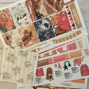 Mat ! Camping, hebdomadaire, inspiré, à thème, jeux d'autocollants pour agendas, Erin Condren, ECLP, Kikki K, PPP, MAMBI, Happy Planner, Filofax