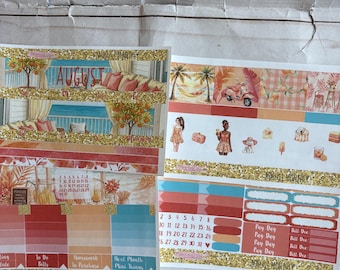 August monthly,  Stickers, Headers, Erin Condren, Kikki K, ECLP, PPP, Mambi, Happy Planner, Filofax, Etc., Planner Sticker Set