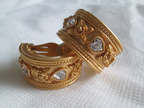 Elizabeth Taylor Love Blooms Earrings, Gold Hoop Earrings, Ladies Glamour Earrings, Vintage Designer Jewelry