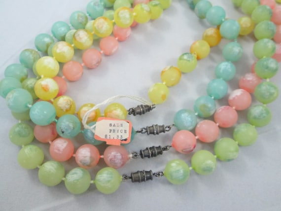 Pastel Beaded Necklace Mid Century Necklace Color… - image 1