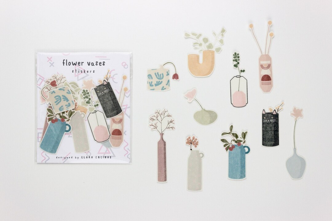 Flower Vases Clear Stickers. Glossy Vinyl. Waterproof Etsy