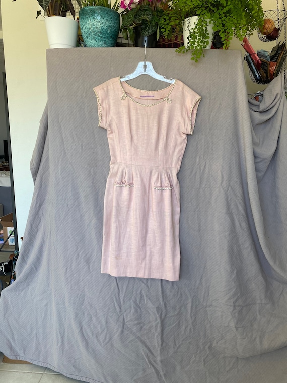 Vintage 1940s Pink Cocktail Dress with Intricate … - image 1