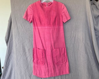 60s Vintage Pink Linen Shift Dress