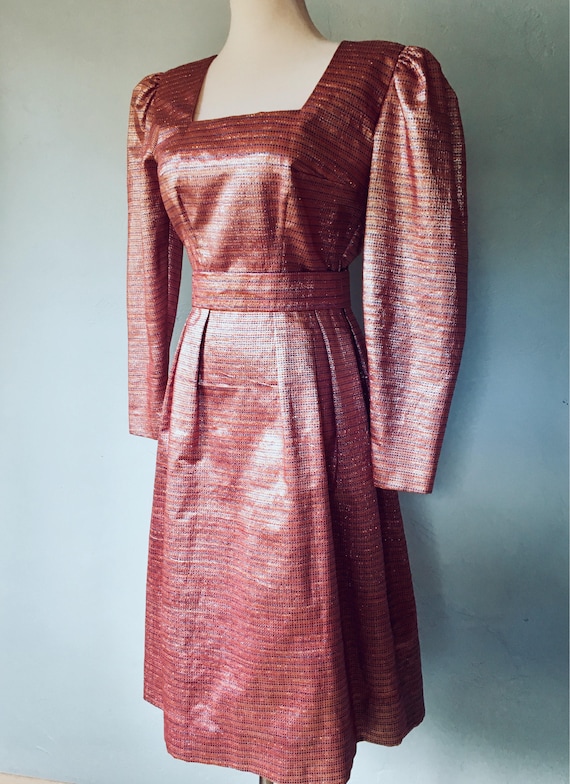 Vintage 60s Pink Metallic Sparkle Party Dress