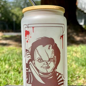 Chucky frosted glass tumbler with bamboo lid and straw