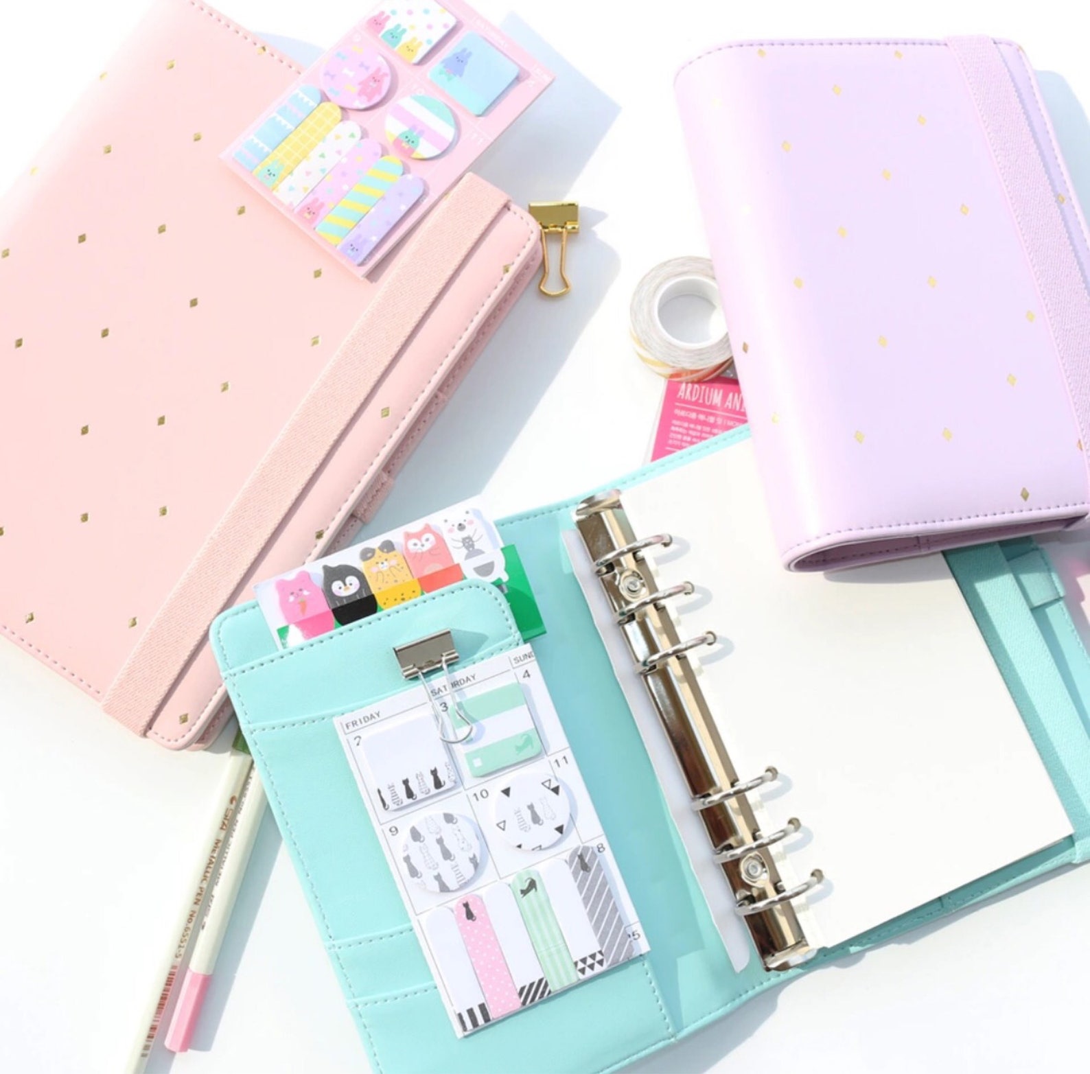 A5 Personal Size Planner Binder Gold Leather Binder Notebook Etsy