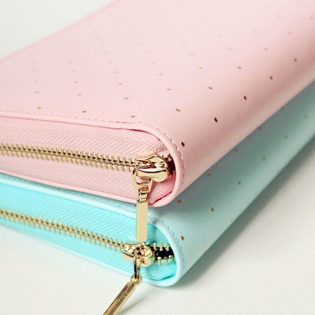 Personal Planner Zipper Binder Cute Gold Polka Dot Leather Etsy