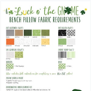 Luck O&#39; the Gnome Bench Pillow Fabric Kit - Kimberbell - Pick your backing