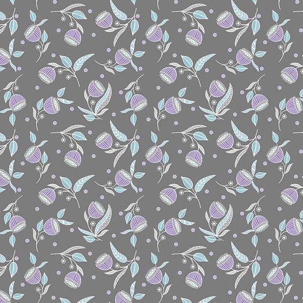 Pod Flowers - Stitch Garden by Cherry Guidry for Benartex Contempo Fabrics - 16196-11 Charcoal - 1/2 yard