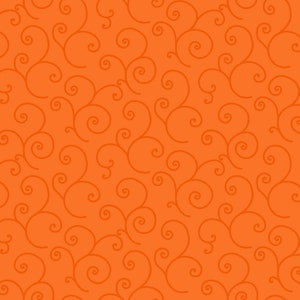 May include: A seamless pattern with a repeating design of orange swirls on an orange background.