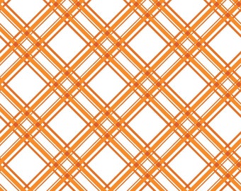 Könnte beinhalten: Ein nahtloses Muster aus orangefarbenen und weißen, sich kreuzenden Linien, die ein Rautenmuster bilden.