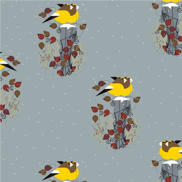 Evening Grosbeak from Holiday Best Volume 1 Collection by Charley Harper for Birch Fabrics - Poplin - BIFCHX-05 - 1/2 yard