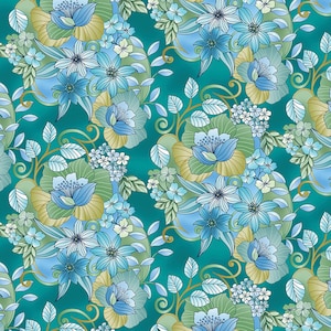 Calypso Garden from Butterfly Calypso Collection by Benartex Kanvas Fabrics - 14872-84  Teal - 1/2 yard
