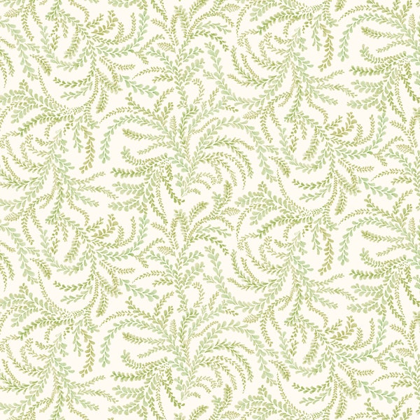 Swirling Vines - Love Birds by Debbie Monson for PNB Textiles - LBIR 5334 EG - Cream/Green - 1/2 yard