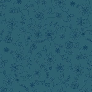Vintage Flora Swirl Floral by Maywood Studio for Kimberbell Designs - MAS10334 B Blue - 1/2 yard