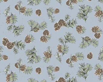Pine Cones - Wildwood Collection by Beth Grove for Clothworks - Y4374-141 Slate - 1/2 yard