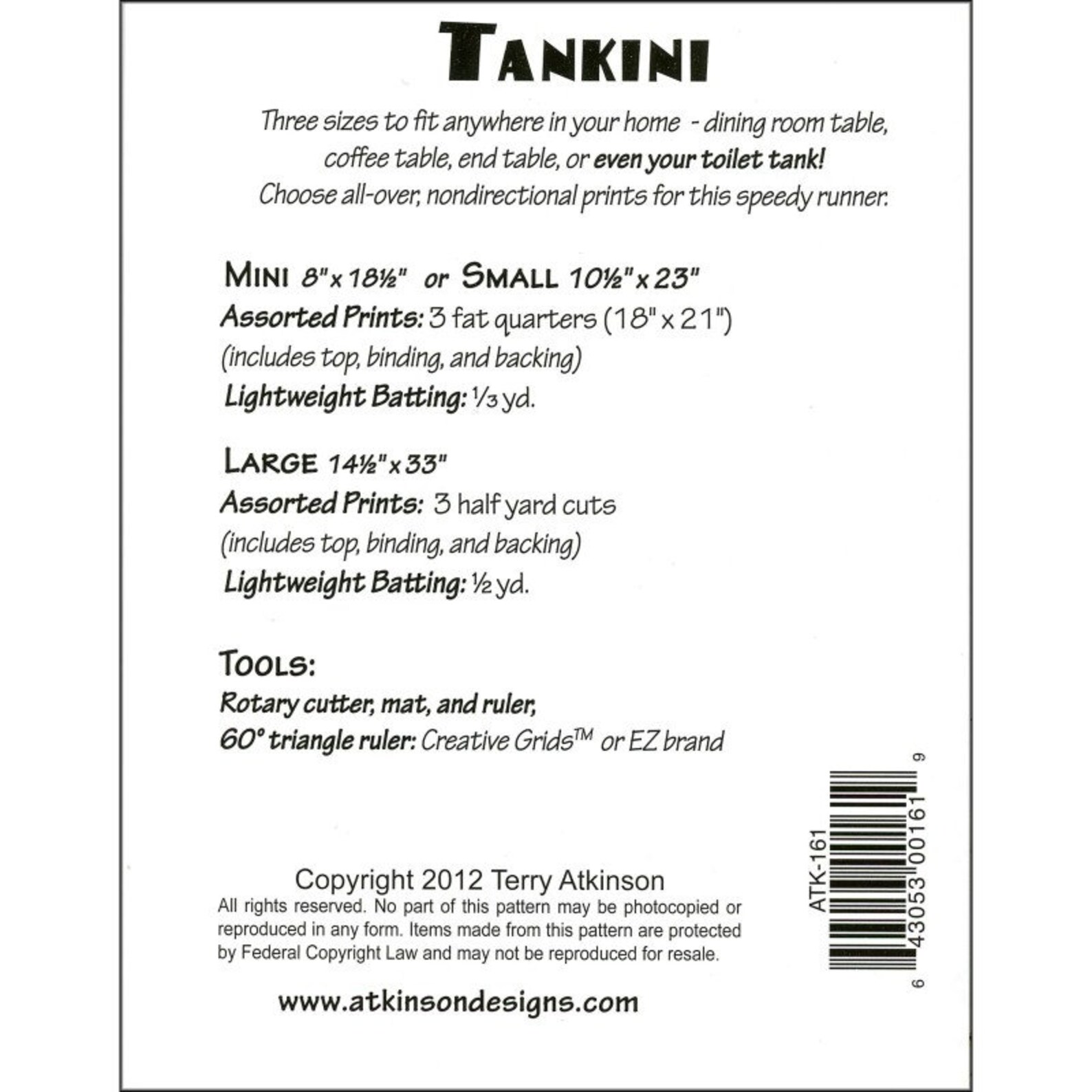 Tankini Table Runner Pattern in 3 Sizes by Atkinson Designs Etsy