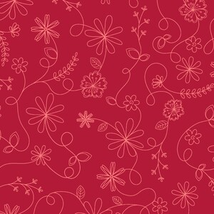 Floral Swirl Basics Fabric - Kimberbell Designs for Maywood Studios - MAS8261-R Red - 1/2 yard