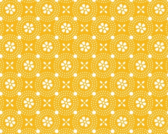 Dotted Circles KimberBell Basics Fabric - Designer Kim Christopherson for Maywood Studios - MAS8241-S Yellow - 1/2 yard