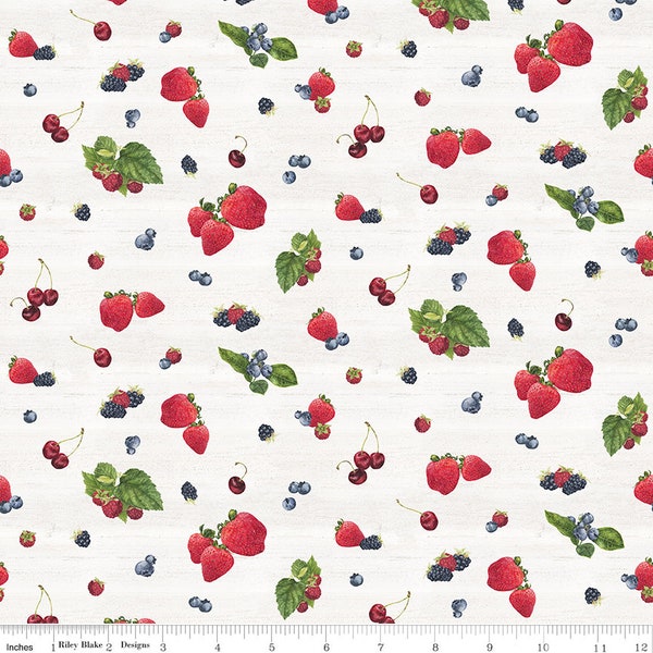 June Monthly Placemat Berry Toss by Tara Reed for Riley Blake Designs - C12411-OFF WHITE - 1/2 yard