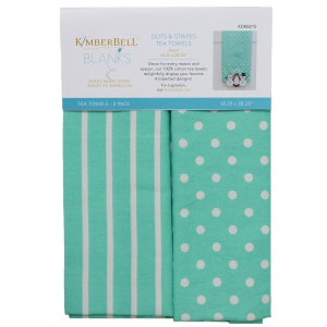 Dots & Stripes Tea Towels by Kimberbell Designs - 2 pk Cotton - Aqua