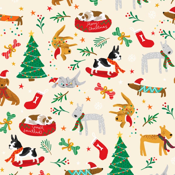 Christmas Miniatures II by Pink Light Studio for P&B Textiles - Dogs / Christmas - CHM2 04729 MU Multi - 1/2 yard