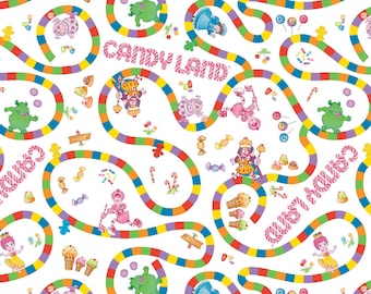 Candy Land Retro de la colección Hasbro Gaming Retro de Camelot Fabrics - 95070350-01 Blanco - Se vende por media yarda