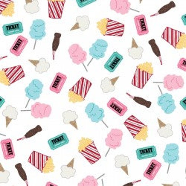 Vintage Boardwalk - Fun Snacks by Kimberbell Designs for Maywood Studio - MAS9715-UW Ultra White - 1/2 yard