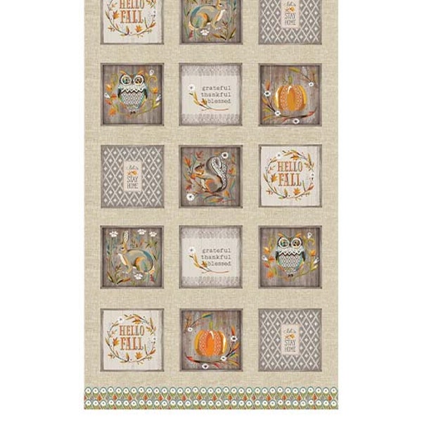 Panel from Hello Fall Collection by Jessica Flick for Benartex - 13007-70 Natural/Multi - 24" Panel