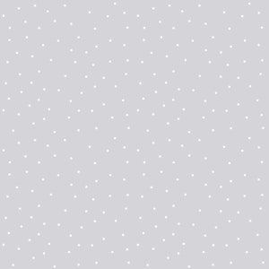 May include: A seamless pattern featuring small, evenly spaced white polka dots on a light gray background. The dots are consistent in size and distribution, creating a simple, clean design. This pattern is suitable for various applications, including fabric, wallpaper, or digital design.