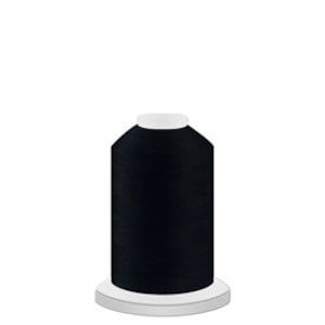 May include: A spool of black thread with a white base and top. The thread is tightly wound around the spool, creating a cylindrical shape. The image is set against a plain white background.