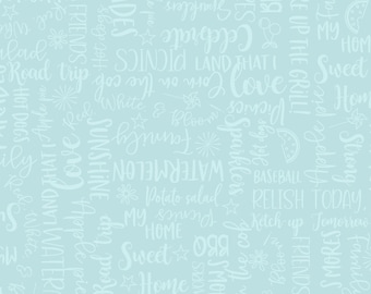 Red, White & Bloom - Wordy Words Aqua - Kimberbell Designs - MAS9907-Q - 1/2 yard